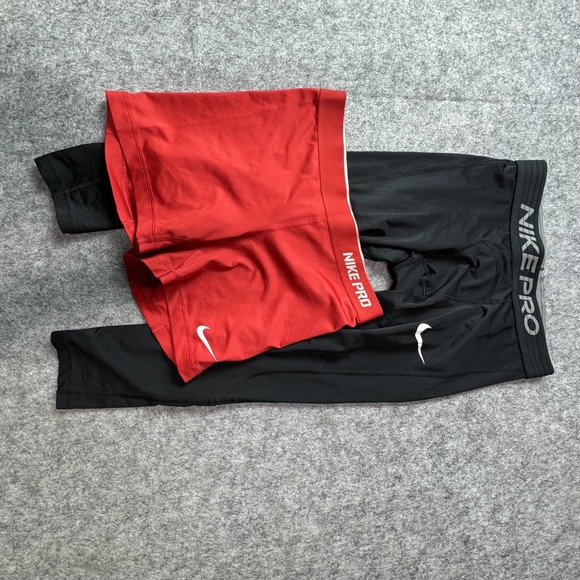 Nike Other - Nike Pro Leggings Shorts Set Mens Medium Black Red Compression Dri-FIT Layer